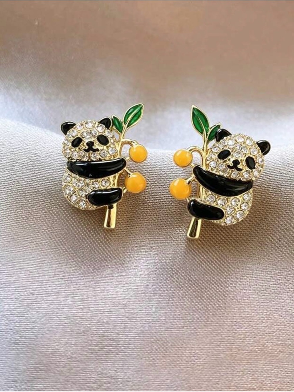 & Other Stories Kids Panda Crystal Stud Earrings in Gold, Black & Yellow